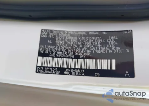 2007 Toyota Sequoia Limited из США, поврежденный, VIN 5TDBT48A57S287668